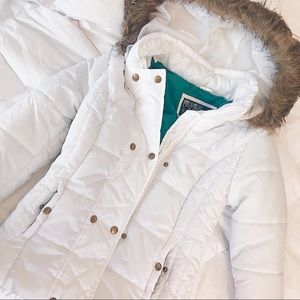 White Puffy Coat with Fur Hood